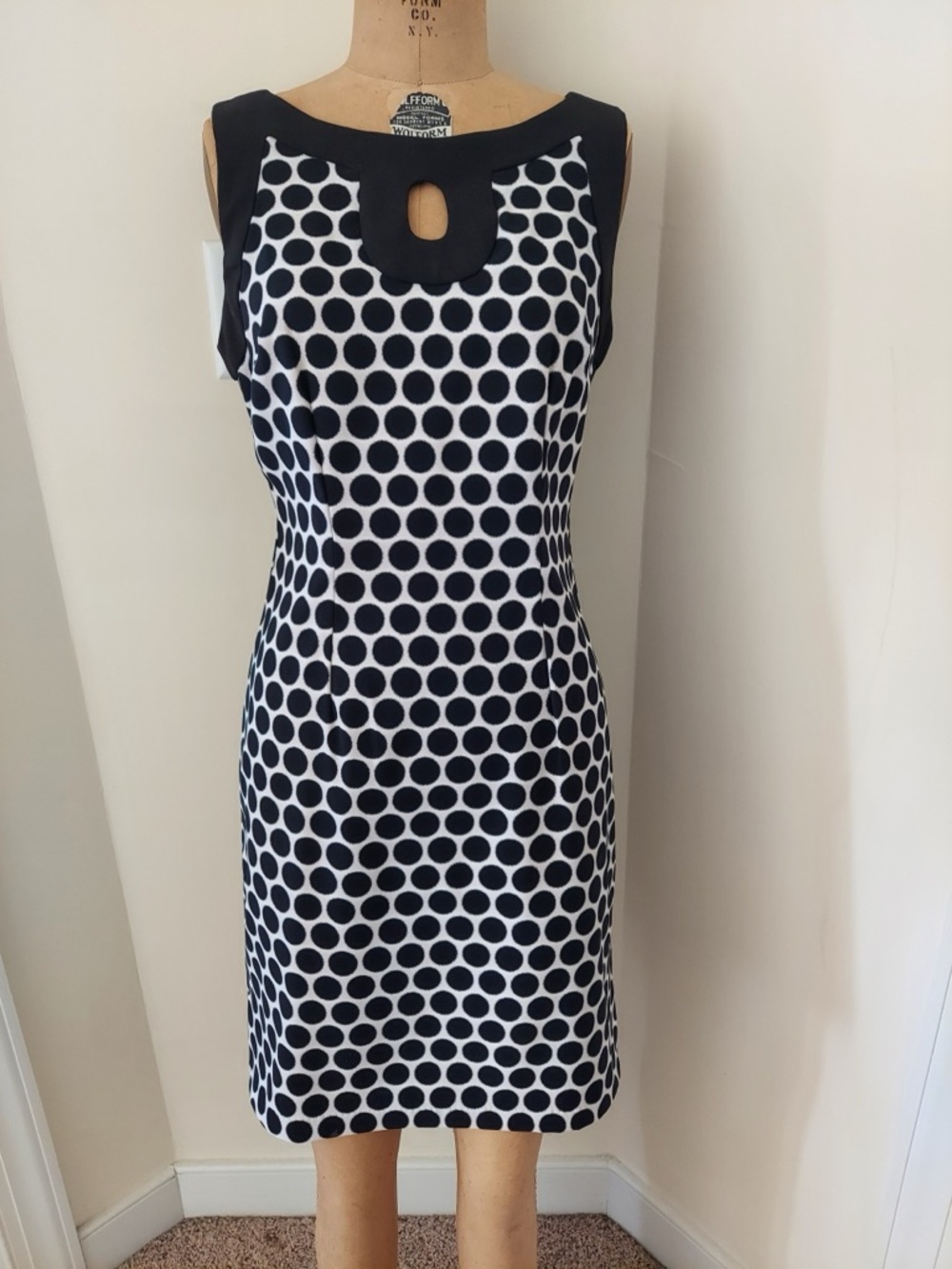 connected apparel Black & White Polka Dot Midi Sheath Dress
